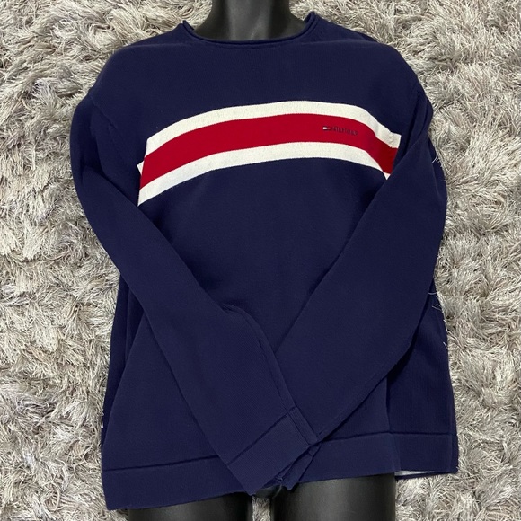 Tommy Hilfiger men blue, red, white 100% cotton, crew neck sweater. Size L. Used - Picture 8 of 11
